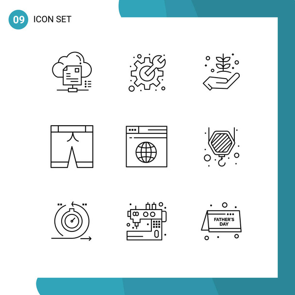 Pack of 9 Modern Outlines Signs and Symbols for Web Print Media such as internet, sport, spanner, pants, give Editable Vector Design Elements - Vector, Image