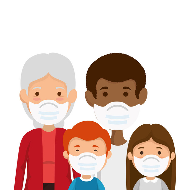 cute family members using face mask - Vector, Image