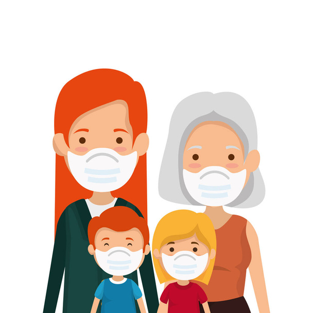 madre con nonna e bambini con maschera facciale
 - Vettoriali, immagini