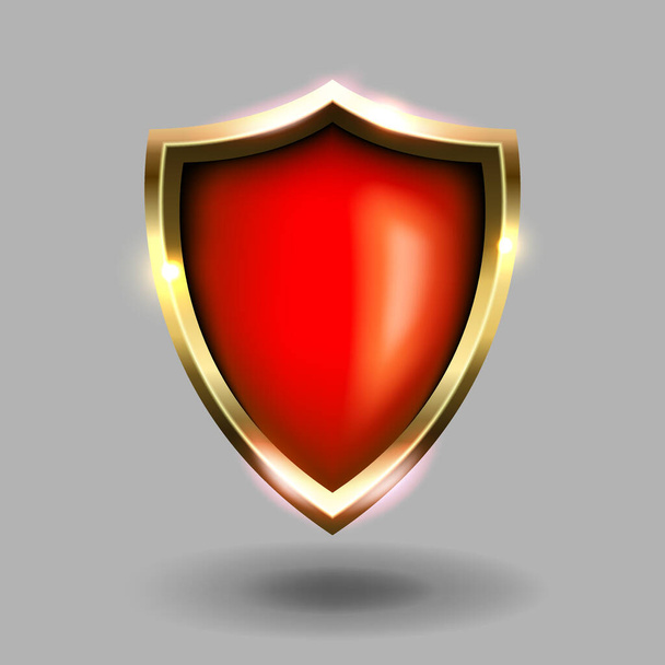 red and gold shield icon on grey background. Green coats of arms realistic vector illustrations. Security and protection symbol - ベクター画像