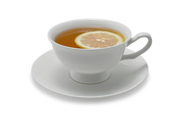 taza de té con limón aislado sobre fondo blanco - Foto, Imagen