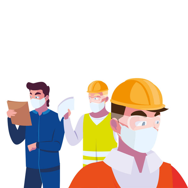 architec and operators wearing face masks - Vector, Image
