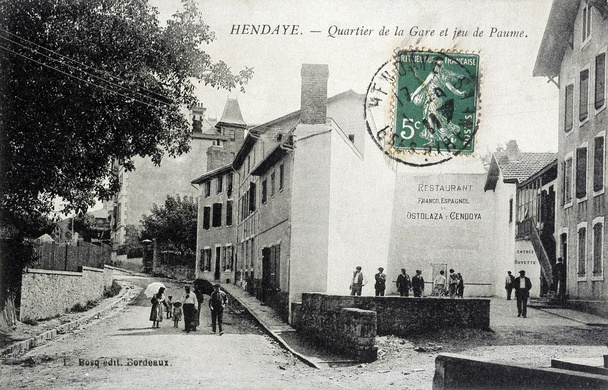 vieille carte postale de Hendaye, gare et court de tennis
 - Photo, image