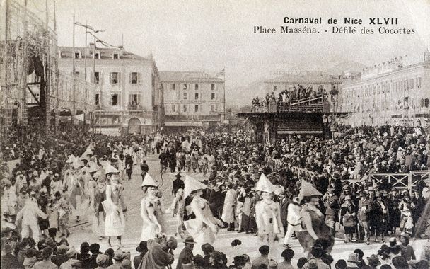 старая открытка Карнавал в Ницце, парад Кокотт
 - Фото, изображение