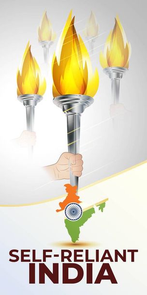 VECTOR ILLUSTRATION FOR SELF DEPENDENT InDIA, ILLUSTRATION is SHOWING INDIAN MAP with HAND HOLDING a fire as rePRESENTING to take a OATH OF Make AKING InDIA SEPENDENT. - Vektor, kép
