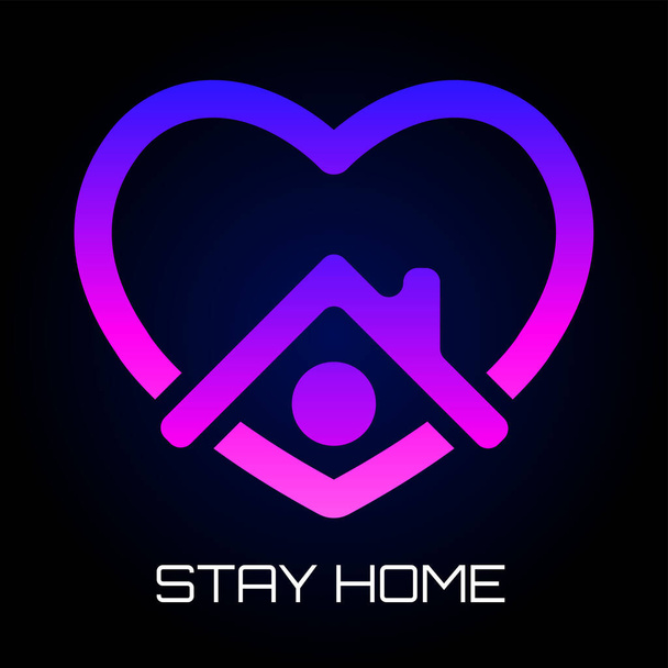 Stay home. Save your life. Coronavirus, epidemic, quarantine. Social media sign. Heart and house vector icon. Vector illustration - Vector, Image