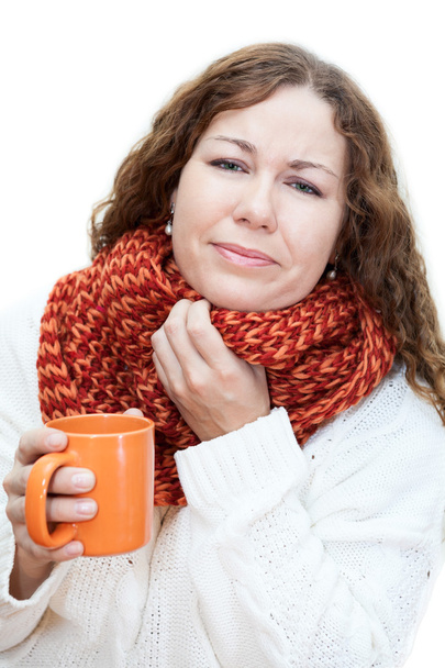 Ill woman holding a mug of tea - Foto, Imagem
