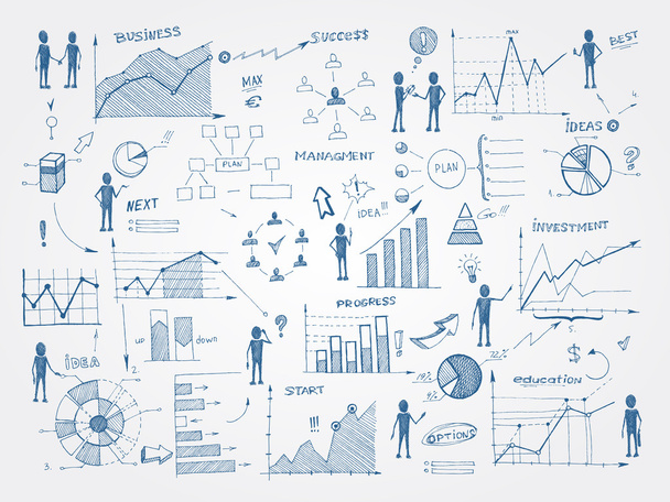 Doodle business management infographics elements - Vector, Image