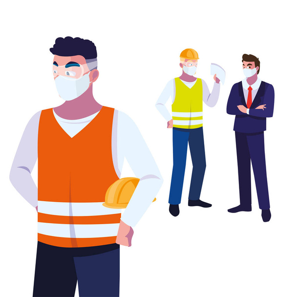 Industry operators wearing face masks at work - Vector, Image