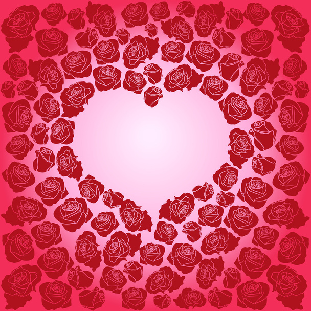 Heart of dark red roses on a pink background - Vector, imagen