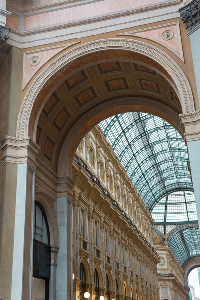 Ceiling of Vittorio Emanuele II Gallery: shopping mall in Milan in the form of a Pedestrian Covered Street. - Photo, Image