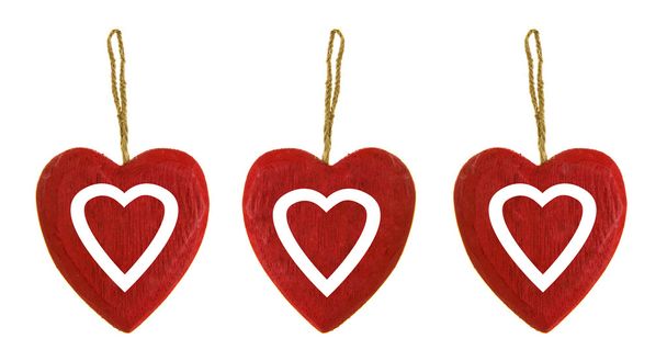 tři dřevěné srdce na bílém pozadí - Fotografie, Obrázek