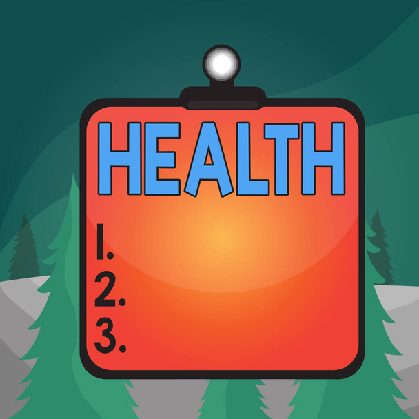 Word writing text Health. Business concept for condition of the body and the degree to which it is free from illness Clipboard colorful background spring clip stuck bind empty plank frame. - Photo, Image