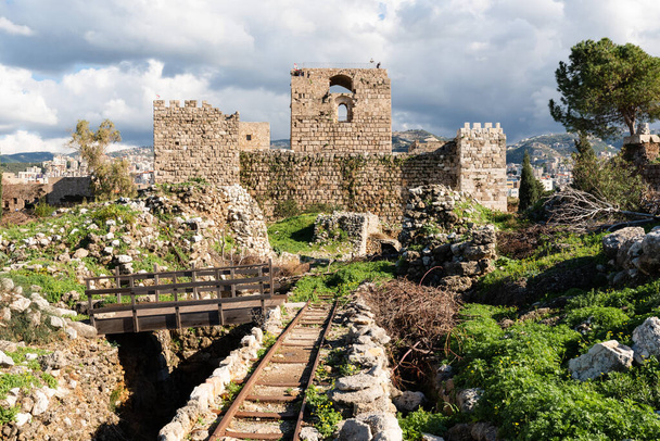Panorama of Byblos archeological site with Phoenician, Roman and Crusader temple and fort ruins. - Photo, Image