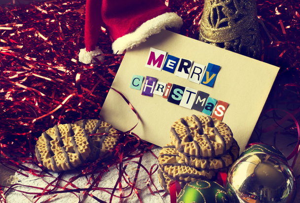 Christmas card with decorations - Фото, зображення