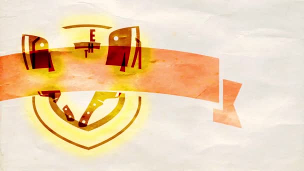 Scaling Gemakkelijk vertragen met lente-effect Animatie van de slagerij Red Meat Fabrikant met behulp van de juiste maken normen publiciteit met gouden embleem Over Creased Paper - Video