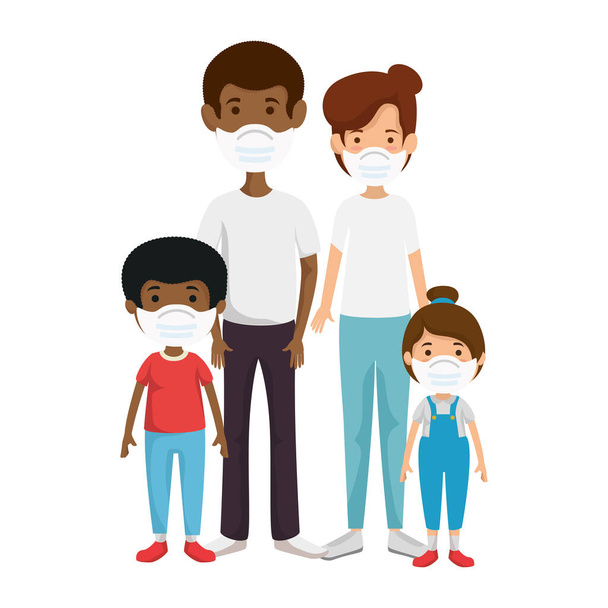 parents with children using face mask - Vector, afbeelding