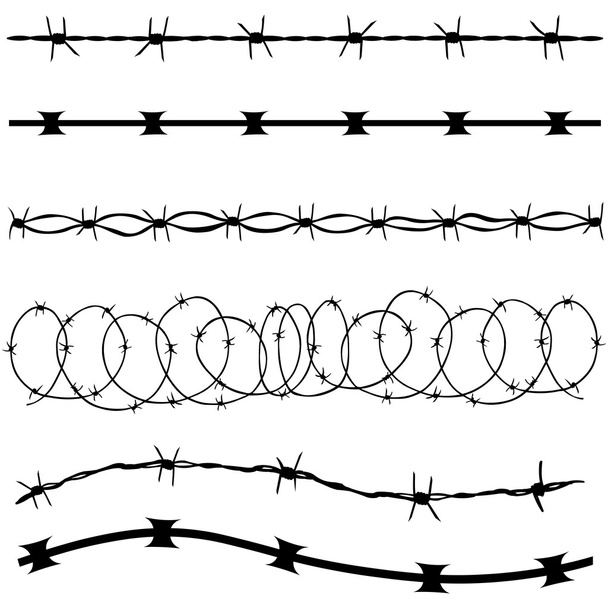 Vector set of barbed wire silhouettes on isolated background - Vector, Image