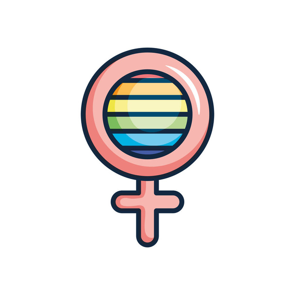 έννοια υπερηφάνεια, θηλυκό σύμβολο φύλου με σημαία Igbt, γραμμή στυλ χρώματος - Διάνυσμα, εικόνα