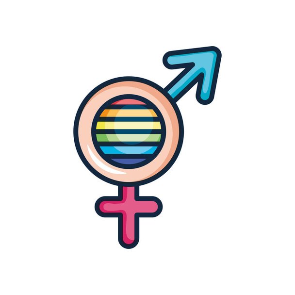 Stolz-Konzept, Gender-Symbole mit lgbt-Flagge, Linienfarbstil - Vektor, Bild