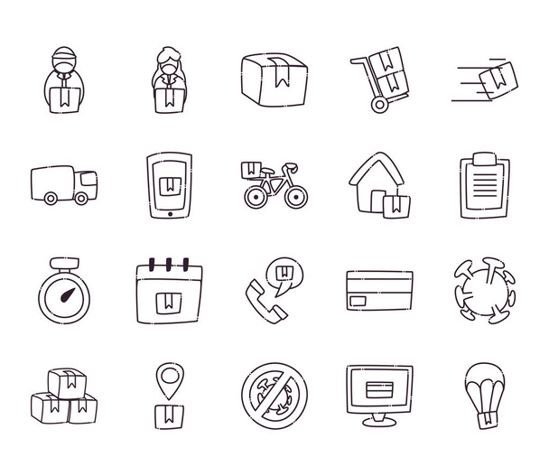Design vetorial de conjunto de ícones de estilo de linha de entrega segura
 - Vetor, Imagem