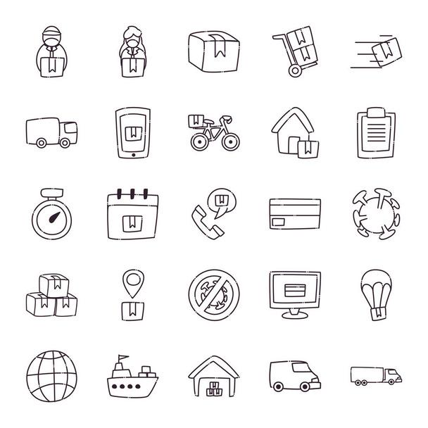 Safe delivery line style icon set vector design - ベクター画像