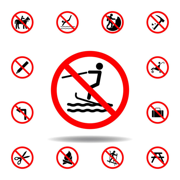 Icono de surf prohibido. conjunto se puede utilizar para la web, logotipo, aplicación móvil, interfaz de usuario, UX sobre fondo blanco
 - Vector, Imagen