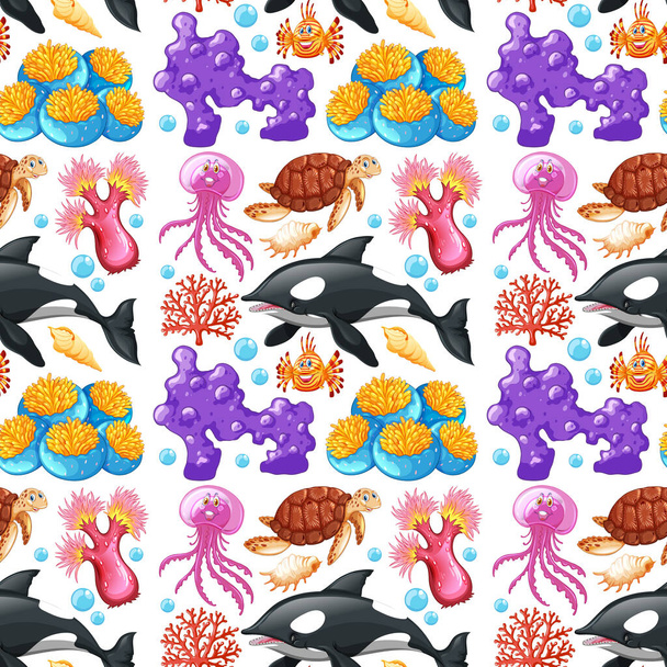 Seamless background design with sea creatures and coral illustration - Vector, Image