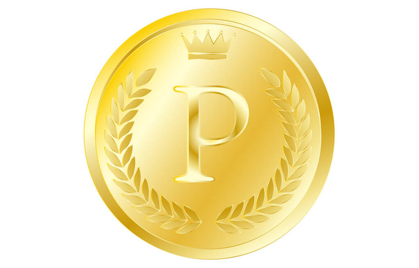 Corona de laurel y monedas del alfabeto de corona, P
 - Vector, imagen