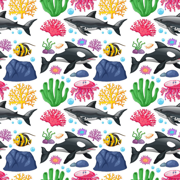 Бесшовный дизайн фона с иллюстрацией морских существ
 - Вектор,изображение