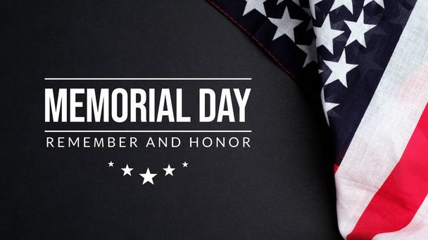 Memorial Day USA greeting card. Remember and Honor with American flag - Photo, Image