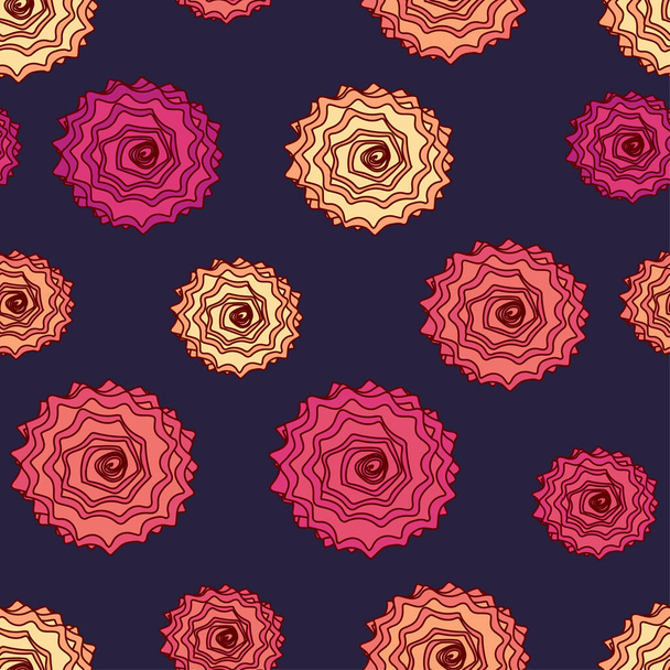 Seamless repeating pattern of orange, yellow and purple flowers - Vector, Imagen