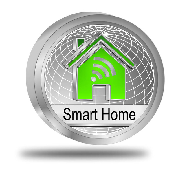 decorative silver green Smart Home Button - 3D illustration - Photo, Image