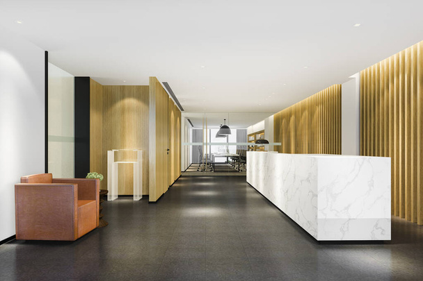 会議室チェア付きのモダンな高級ホテルとオフィスのレセプションとラウンジを3Dレンダリング - 写真・画像