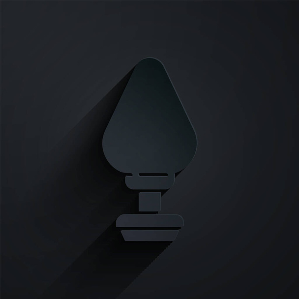 Paper cut Anal plug icon isolated on black background. Butt plug sign. Fetish accessory. Sex toy for men and woman. Paper art style. Vector Illustration - Vector, Image