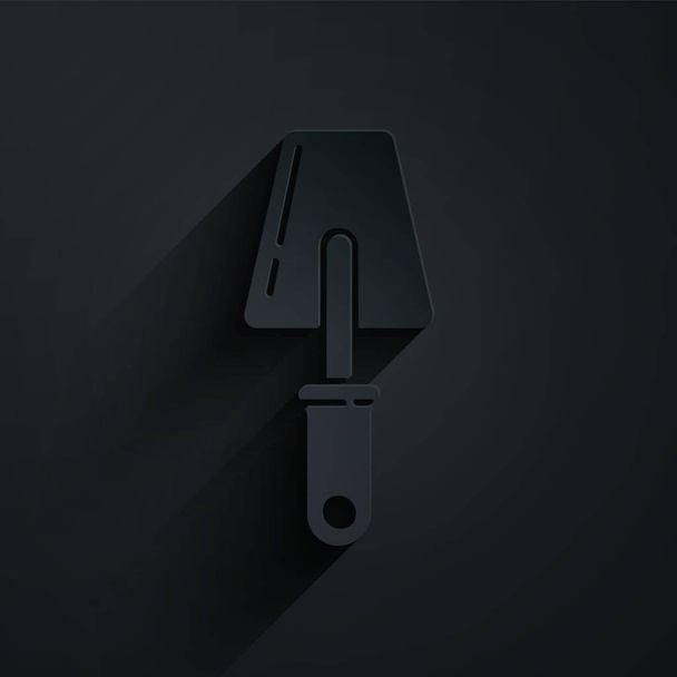Paper cut Trowel icon isolated on black background. Paper art style. Vector Illustration - Vector, Image