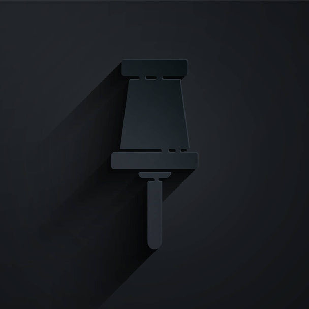 Corte de papel Push pin icono aislado sobre fondo negro. Signo de chinchetas. Estilo de arte de papel. Ilustración vectorial
 - Vector, Imagen