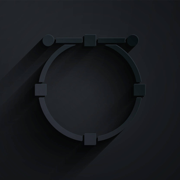 Banner de círculo de corte de papel con icono de curva Bezier aislado sobre fondo negro. Icono de herramienta de pluma. Estilo de arte de papel. Ilustración vectorial
 - Vector, Imagen