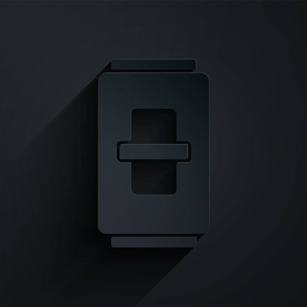 Papírvágás Elektromos kapcsoló ikon elszigetelt fekete háttérrel. Be és ki ikont. Dimmer villanykapcsoló tábla. Az energiatakarékosság fogalma. Papírművészeti stílus. Vektorillusztráció - Vektor, kép