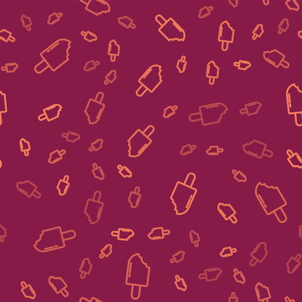 Línea marrón Icono de helado aislado patrón sin costuras sobre fondo rojo. Dulce símbolo. Ilustración vectorial
 - Vector, Imagen