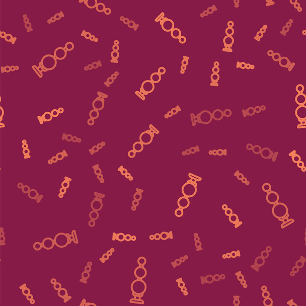Línea marrón Perlas anales icono aislado patrón sin costura sobre fondo rojo. Signo de bolas anales. Accesorio fetichista. Juguete sexual para hombres y mujeres. Ilustración vectorial
 - Vector, imagen