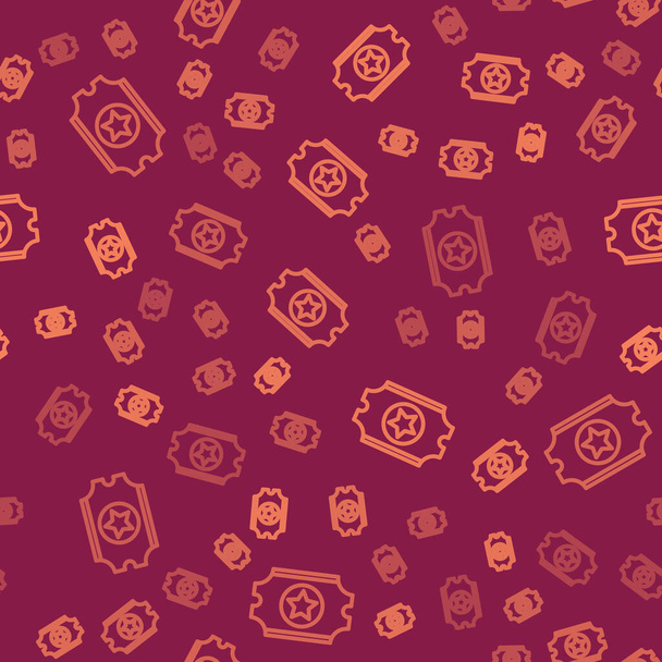 Brown line Cinema ticket icon isolated seamless pattern on red background.  Vector Illustration - Vektör, Görsel