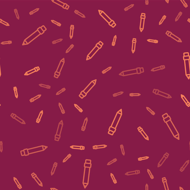 Ligne marron Crayon avec icône gomme motif isolé sans couture sur fond rouge. Outils de dessin et d'éducation. Symbole du bureau scolaire. Illustration vectorielle
 - Vecteur, image