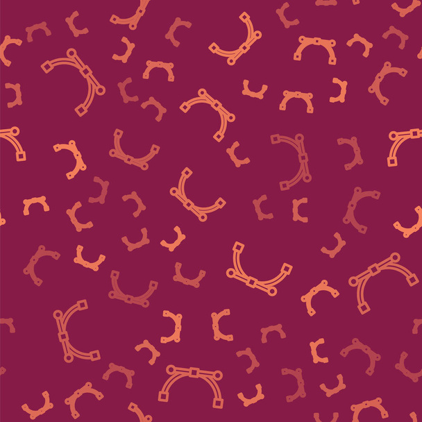 Línea marrón icono de curva Bezier aislado patrón sin costura sobre fondo rojo. Icono de herramienta de pluma. Ilustración vectorial
 - Vector, imagen