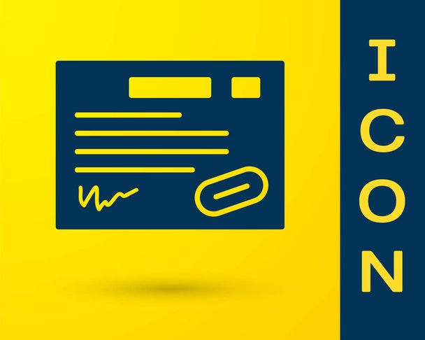 Ikona šablony modrého záručního listu izolovaná na žlutém pozadí. Vektorová ilustrace - Vektor, obrázek