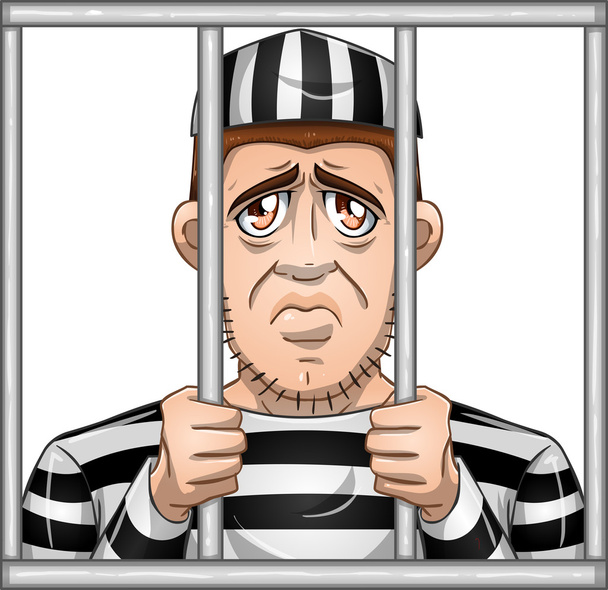 Sad Prisoner Behind Bars - Vector, Image