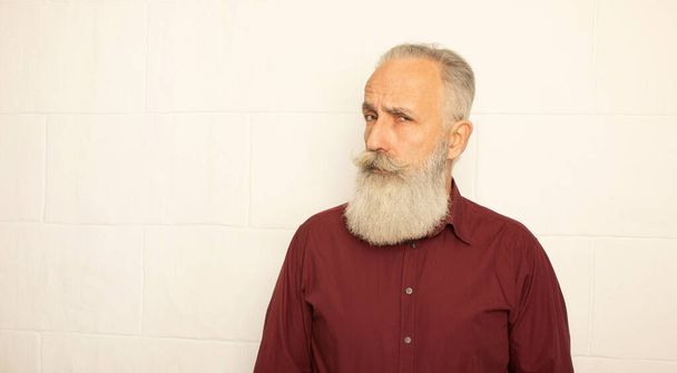 Handsome elderly bearded man on grey background. - Photo, image