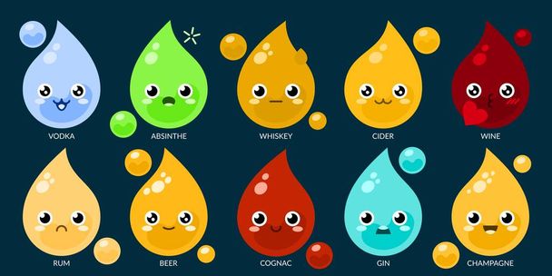 Alkoholické nápoje Drop Vector Flat Cartoon Charakter Ilustrace - Vektor, obrázek