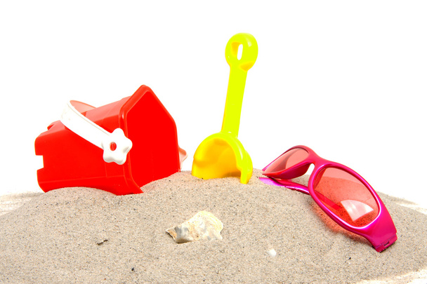 ピンク サングラスやビーチおもちゃ - 写真・画像