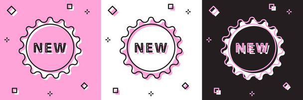 Set Precio etiqueta con una inscripción Nuevo icono aislado en rosa y blanco, fondo negro. Insignia por precio. Descuento de etiqueta promocional. Ilustración vectorial
 - Vector, Imagen